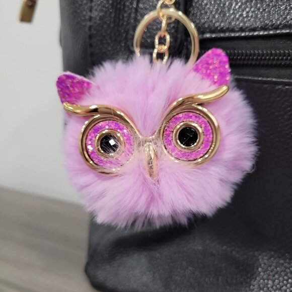 Fluffy Pom Pom Owl with Glasses Keychain Bag Charm Purple🦉 - Picture 5 of 5